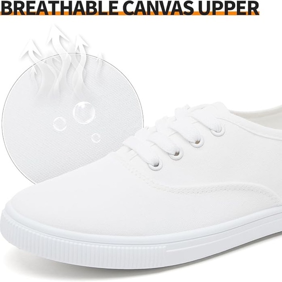 Womens Classic White Sneakers,Low Top White Canvas Shoes,Lightweight Casual - Picture 5 of 6